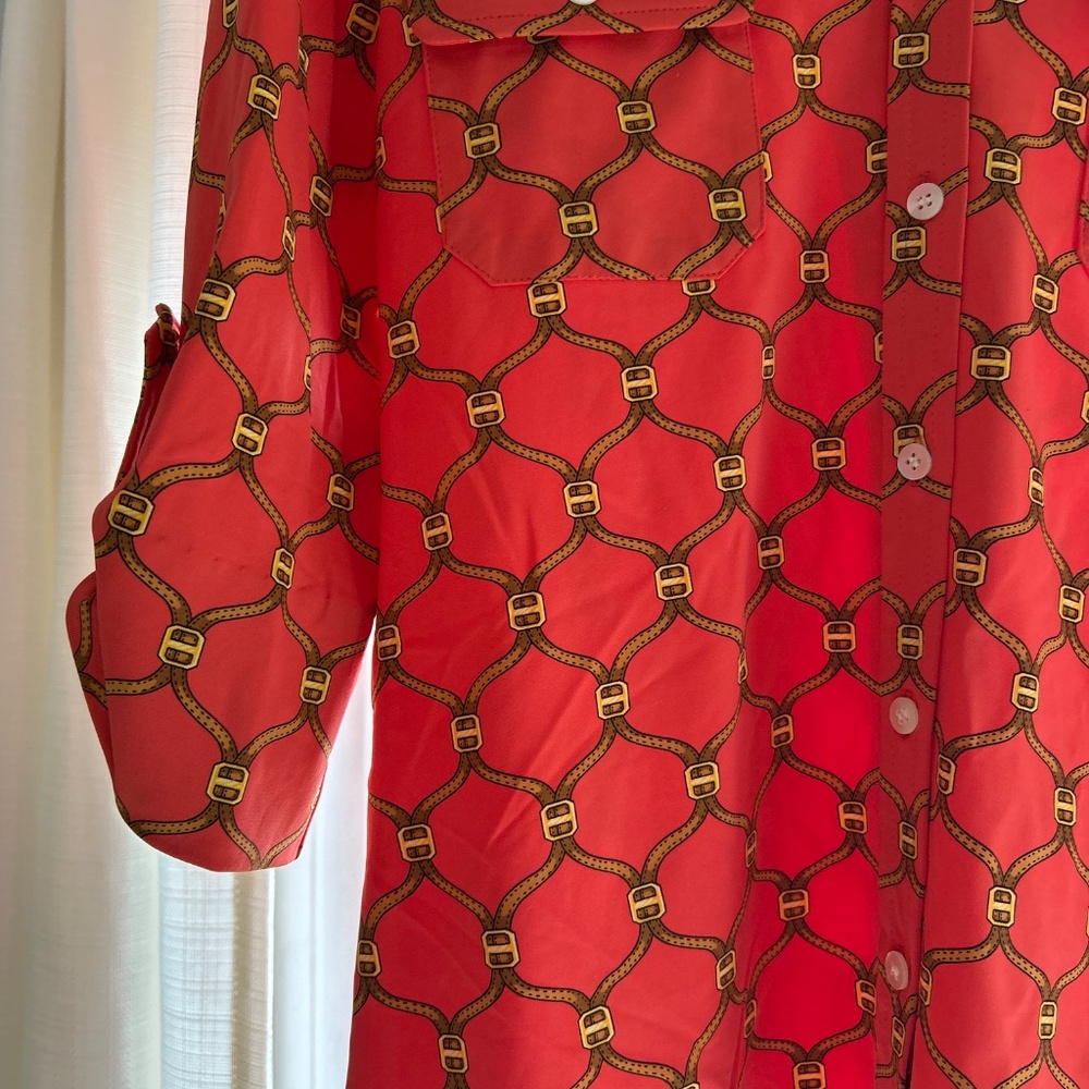 J. McLaughlin Red Patterned Button-Front Blouse - image 2